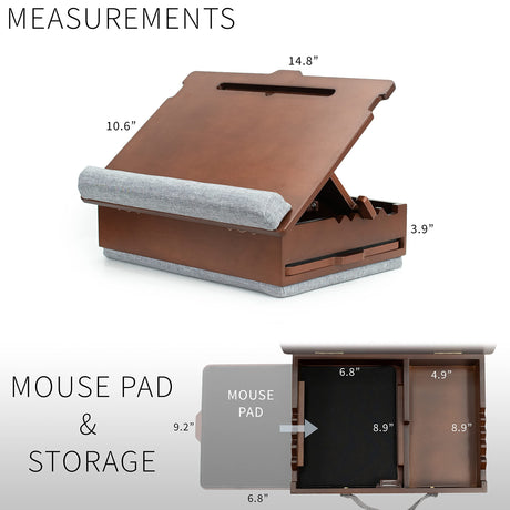SideKiix Wooden Tilting Lap Desk for Writing, Drawing, Laptop Work, and More, Height Adjustable Compact Table with Slide-Out Mouse Pad, Internal Storage, Wrist Support, Dark Wood, SX-LAPD-1 Sidekiix
