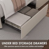Queen Bed Frame with 4 Storage Drawers and Adjustable Headboard, Upholstered Platform Bed with Button Tufted Design, Strong Wooden Slats Support, No Box Spring Needed, Fabric, Cream TTVIEW