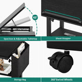 YITAHOME Height Adjustable Table with Charging Station, Portable Desk with Wheels, Small Standing Rolling Computer Desk with Tiltable Tabletop and Storage Bag, Black YITAHOME