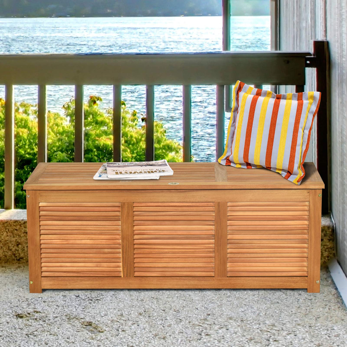 FANTASK 47 Gallon Acacia Wood Deck Box: Stylish Outdoor Storage & Seating Solution FANTASK