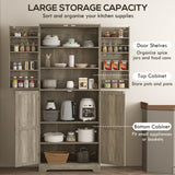 HOMCOM 72" Farmhouse Kitchen Pantry Cabinet, Freestanding Tall Storage Cabinet with 4 Barn Doors, 4 Adjustable Shelves and 8 Door Shelves, Gray Wash HOMCOM