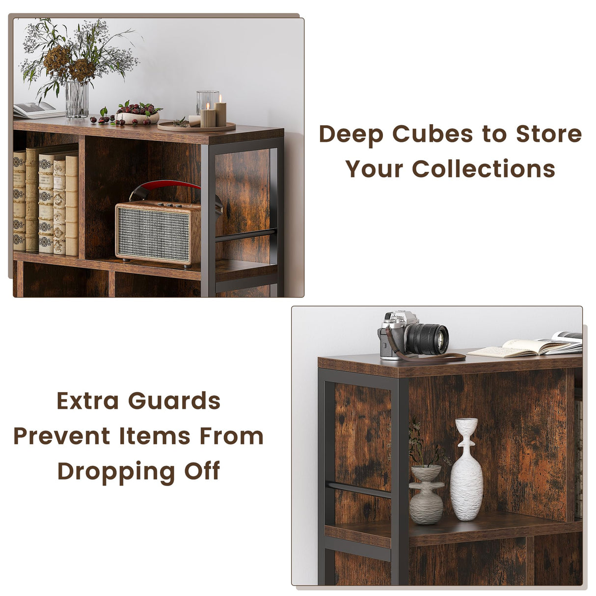 Winkalon Bookshelf, 10 Cube Bookshelf with Canvas Drawer, 3 Tier Wide Bookcase with Adjustable Legs, Metal Bookshelf with Open Stoage for Bedroom, Living Room, Office Winkalon