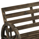 Yaheetech 41in Antique Chariot Wheel Outdoor Bench for 2 - Dark Brown Wooden Garden Furniture Yaheetech