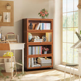 SFIHOME 55" H Bamboo Bookcase with Acrylic Doors, 4 Tier Free Standing Tall Book Shelf Storage Cabinet, Corner Bookshelf Display Organizer Save Space for Living Room Office Home, Brown SFIHOME