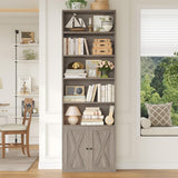 FACBOTALL 82" Tall Bookcase and Book Shelf, 24" Wide Bookshelf with Doors, 7 Tier Bookcase with Storage and Adjustable Shelf, Open and Display Farmhouse Bookshelf for Living Room, Home Office, Gray FACBOTALL