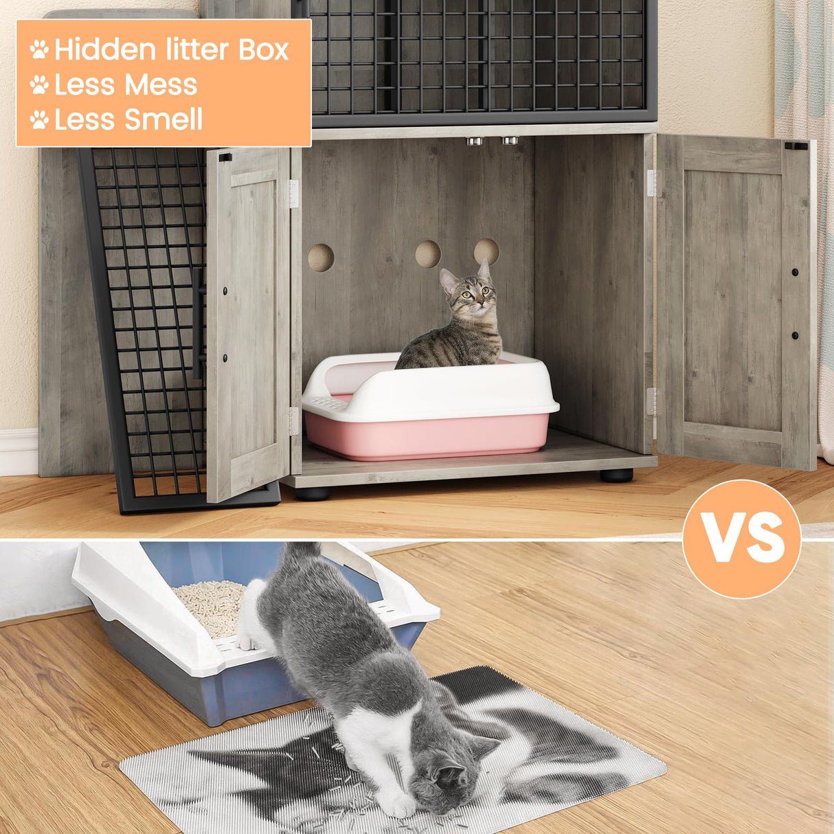 IDEALHOUSE Modern Cat Litter Box Enclosure with Platform, Double Layer Hidden Litter Box, Indoor Washroom, Villa Cat House with Ladder, 33.5" l x 17.9" w x 41.9" h,Grey IDEALHOUSE