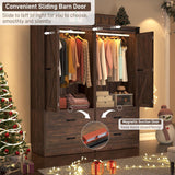 73" Tall Farmhouse 2 Doors Armoire Wardrobe Closet w/ Sliding Folding Door,2 Drawers,Closet Wardrobe Cabinet w/ LED Light,Hanging Rod for Bedroom,Wooden Wardrobe Armoire Cabinet,Antique White chartustriable