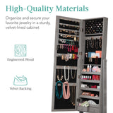 Best Choice Products Freestanding Jewelry Armoire Cabinet, Full Length Standing Mirror, Lockable Makeup Storage Organizer, w/Velvet Lining, 3 Angles, Lock, Accessory Pouch, 5 Shelves - Gray Oak Best Choice Products