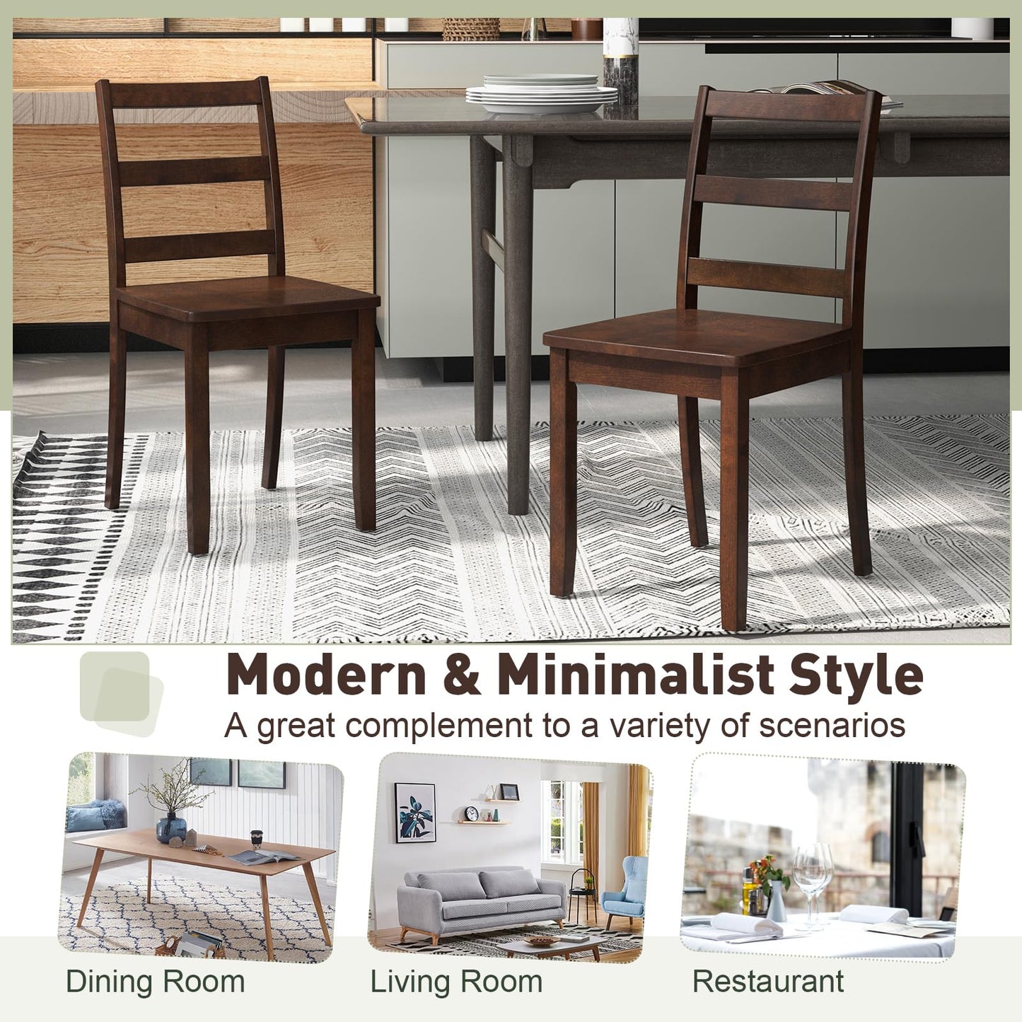 Giantex Wood Dining Chairs Set of 4 Walnut- Wooden Armless Kitchen Chairs with Solid Rubber Wood Legs, Non-Slip Foot Pads, Max Load 400 Lbs, Farmhouse Style High Ladder Back Dining Room Chair - WoodArtSupply