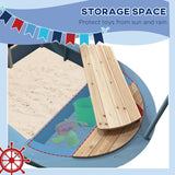 Outsunny Kids Wooden Sandbox, Pirate Ship Sand Pit with Flag, Blackboard, Rudder, Anchor Sign, Storage Deck for Backyard Garden, Gift for Age 3-7 Years, 68" x 44" x 39", Blue Outsunny