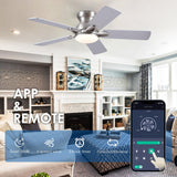 CHESUR Flush Mount Ceiling Fans with Lights Remote/APP Control, Modern Ceiling Fan Light with Timer Setting and Silent Motor, Low Porfile Reversible Fan Light for Indoor/Outdoor Use CHESUR