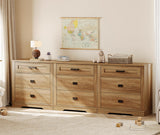 WAMPAT 3-in-1 Rustic Dresser Combo, Large Storage Chest of Drawers, 94.5" Wide Farmhouse Media Console, Vintage Oak WAMPAT