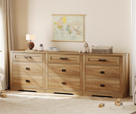 WAMPAT 3-in-1 Rustic Dresser Combo, Large Storage Chest of Drawers, 94.5" Wide Farmhouse Media Console, Vintage Oak WAMPAT