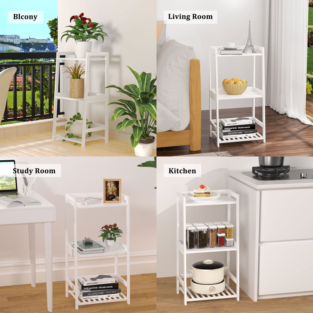 POXAKA 3-Tier Bamboo Ladder Shelf – Versatile Open Shelving for Any Room POXAKA