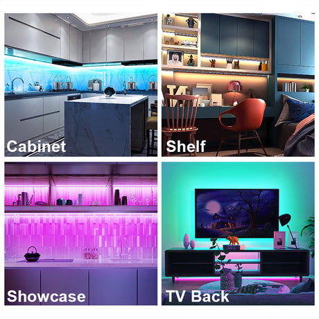 maylit 8 PCS RGB Under Cabinet Lighting Kit, App and Remote Control Strip Lights, Music Sync Color Changing Led Lights with ETL Listed Power Adapter, for Cabinet, Counter, Shelf, Bookcase, 13ft maylit