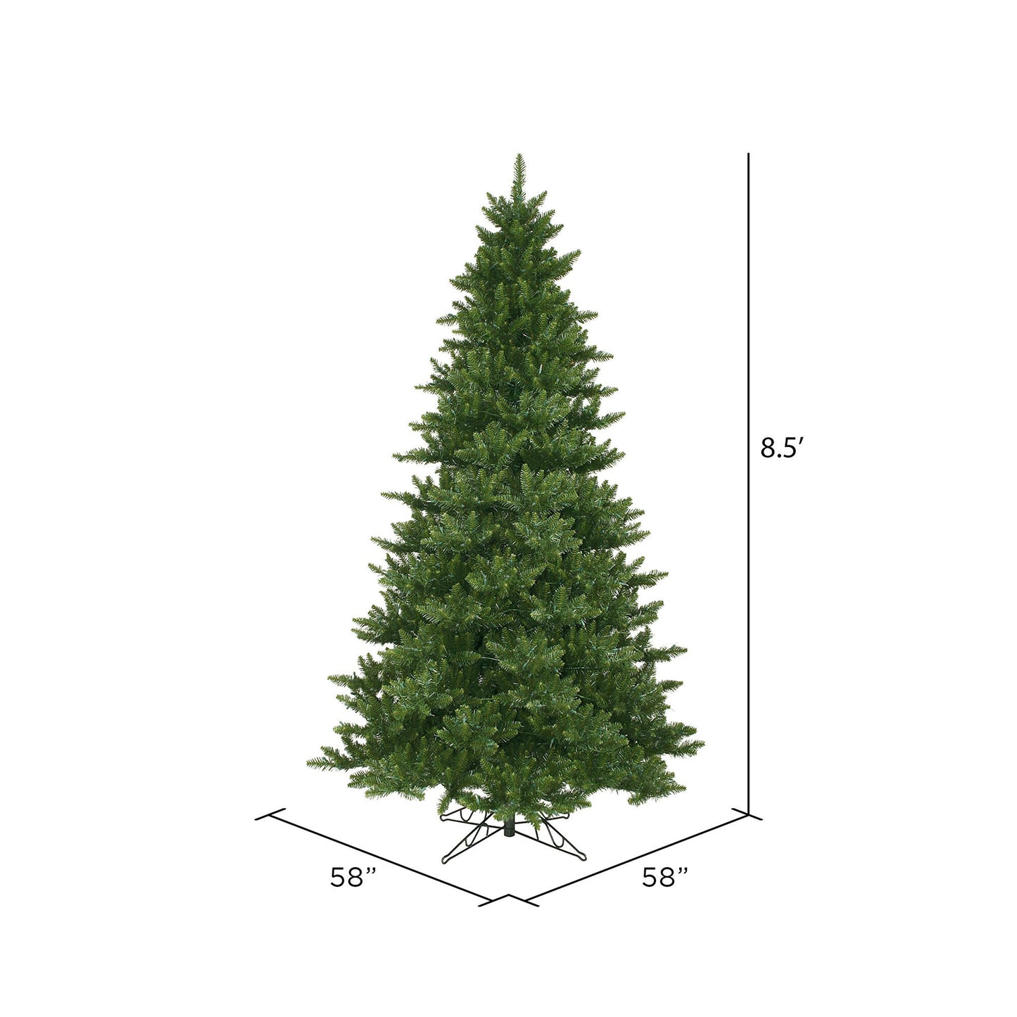 Vickerman 8.5' Tall Camdon Fir Artificial Christmas Tree, Unlit - Faux Christmas Tree - Seasonal Indoor Home Decor - 2294 Rich Green PVC Tips- Metal Hinged Branches