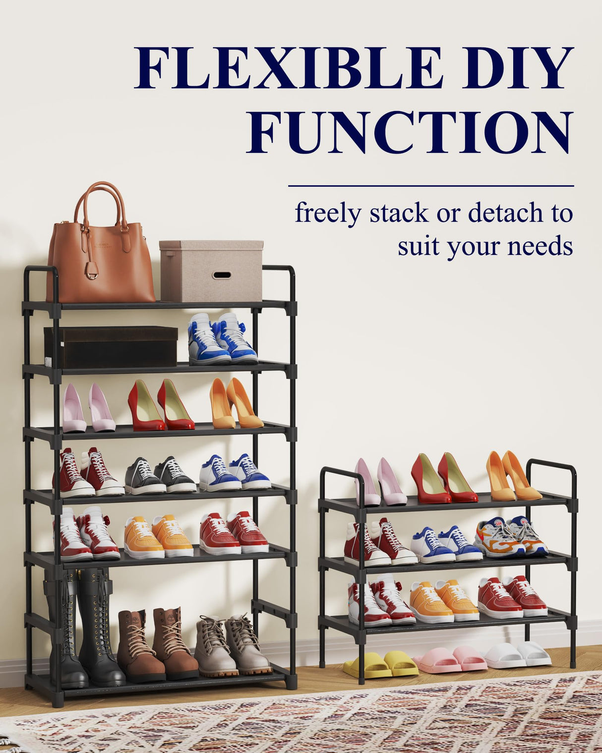 Kitsure Shoe Rack for Closet, Sturdy and Long-Lasting Shoe Shelf, Shoe Rack for Entryway, Personalized DIY Shoe Organizer, Shoe Rack Organizer for Space-Saving, 27.6" x 11.8" x 22.6", Black Kitsure