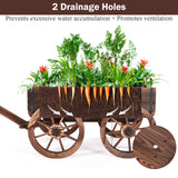 S AFSTAR Wooden Wagon, Wood Flower Planter Pot Stand with 4 Wheels & Drainage Holes, Amish Wagon Planter, Rolling Pot Stand Wood Wagon for Outdoor Plants Garden Decorative Garden Planter, Brown S AFSTAR