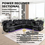 SIENWIEY Power Recliner Sectional Sofa Set for Living Room Furniture，Leather Reclining Sectional Couch with Loveseat Recliner，Leather Sofa Couch with LED Lights/Storage/Cup Holders/Charging Port，Black SIENWIEY