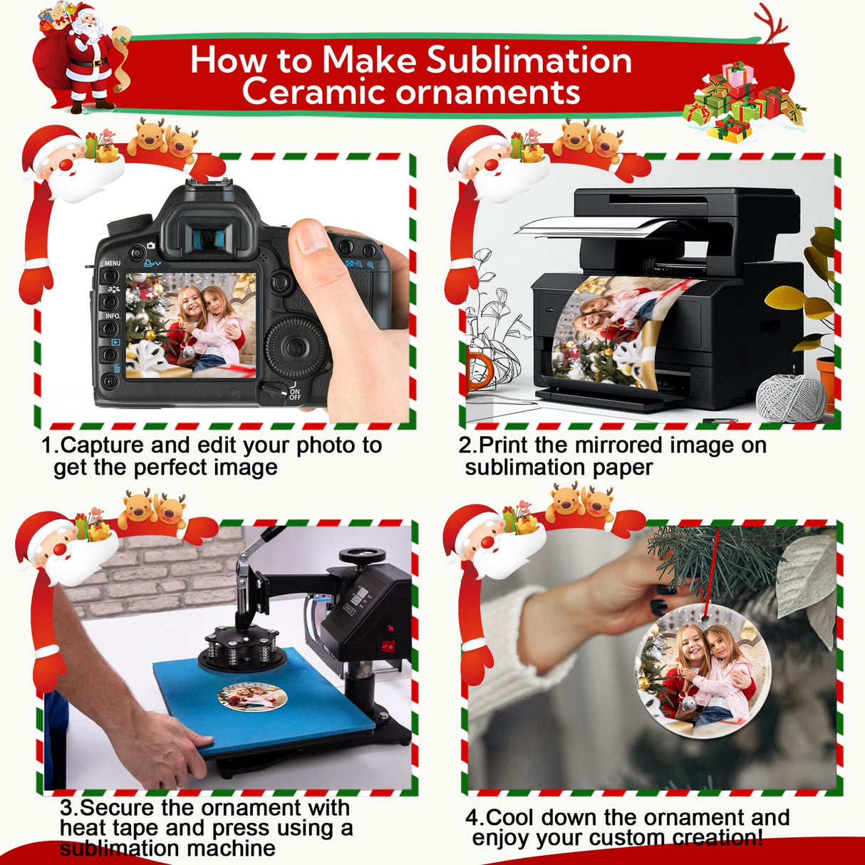 60 PCS Sublimation Ceramic Ornament Blank 3 Inch Round Two-Sided Printed White Ceramic Decoration Christmas Sublimation Ornament Blanks with Gold String for DIY Crafts Christmas Tree Decoration VZZNN