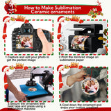 60 PCS Sublimation Ceramic Ornament Blank 3 Inch Round Two-Sided Printed White Ceramic Decoration Christmas Sublimation Ornament Blanks with Gold String for DIY Crafts Christmas Tree Decoration VZZNN