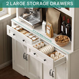 YITAHOME 71" Kitchen Pantry Cabinet with Charging Station, Tall Farmhouse Kitchen Hutch Cabinets with Microwave Stand and Storage, Buffet Pantry Cupboard with Countertop for Dining Room, White YITAHOME