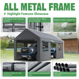 Acepic Carport 10x20ft Heavy Duty Carport Features Roll-up Windows & Doors, Portable Garage with UV Resistant Waterproof All-Season Tarp for Car, Truck, Boat Acepic