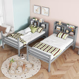 JIJIWANG Twin Over Twin Bunk Bed with Bookcase and Storage Solid Wood Bunk Beds Frame with Shelves, Convertible to 2 Beds, Grey JIJIWANG