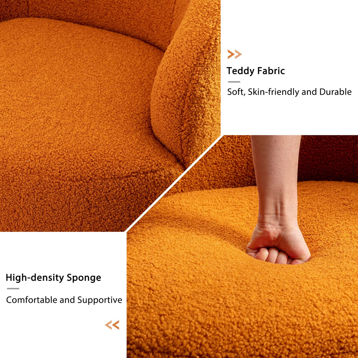 KIVENJAJA Swivel Barrel Chair, Teddy Sherpa Upholstered Modern Round Accent Arm Chairs, 360 Degree Swivel Small Single Sofa Armchair for Nursery Living Room Bedroom (Teddy, Orange) KIVENJAJA