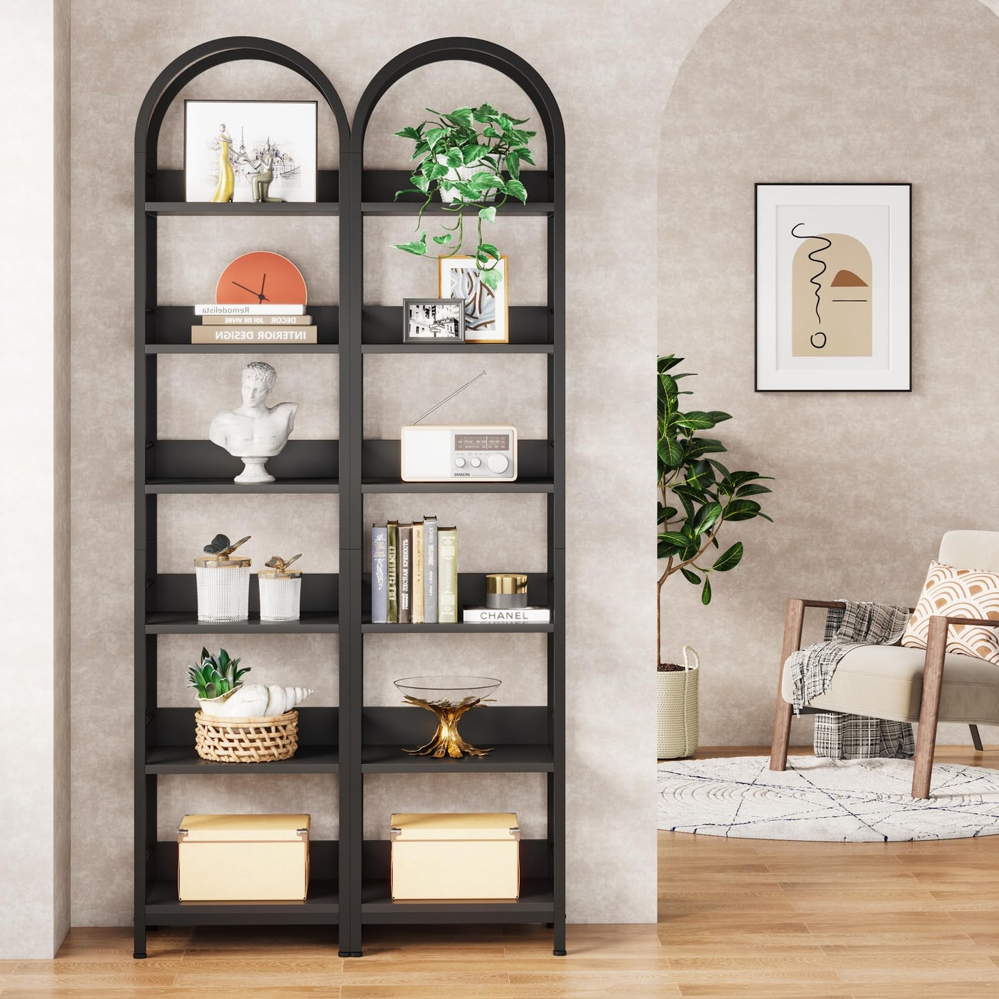 Arched 6-Tier Corner Bookshelf by Tribesigns - 78.7" Tall Freestanding Black Display Shelf - WoodArtSupply