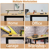 60" Adjustable Workbench，Multifunctional Rolling Heavy Duty Workbench with Wheels，Suitable for Large Capacity Rubberwood Countertop Workbench for Garage, Office, Workshop IBXFO