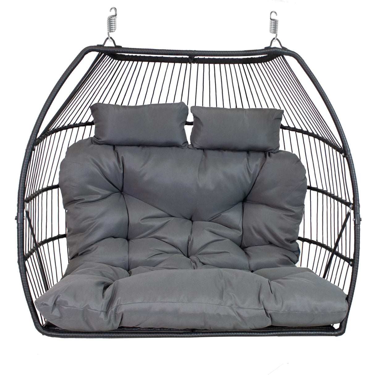 Sunnydaze Andrei Double Hanging Egg Chair with Cushion - 2-Person Outdoor Egg Chair - Includes Polyester Cushion - Dark Gray Sunnydaze