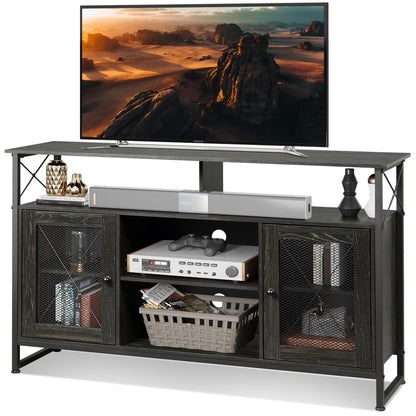 WLIVE TV Stand 55 inch TV,Tall Entertainment Center with Storage, Farmhouse Industrial TV Console for Bedroom Living Room, Charcoal Black