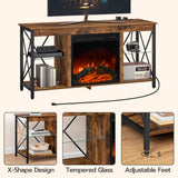 HOOBRO Fireplace TV Stand with Led Lights and Power Outlets, Wooden Media Entertainment Center Console Table with Glass Shelves, Fireplace TV Console for TVs up to 55", Rustic Brown BF120UDDS01 HOOBRO
