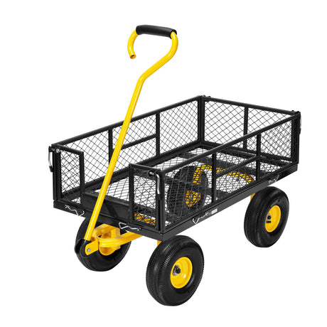 VIVOHOME Heavy Duty 880 Lbs Capacity Mesh Steel Garden Cart Folding Utility Wagon with Removable Sides and 4.10/3.50-4" Wheels 10 inch Tire (Black) VIVOHOME