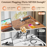 PRAISUN 47 Inch Office Desk with Outlets, Computer Desk with 9 Fabric Drawers, Writing Gaming Work Study Desk for Bedroom, Living Room, Home Office, Large Storage, Rustic Brown PRAISUN