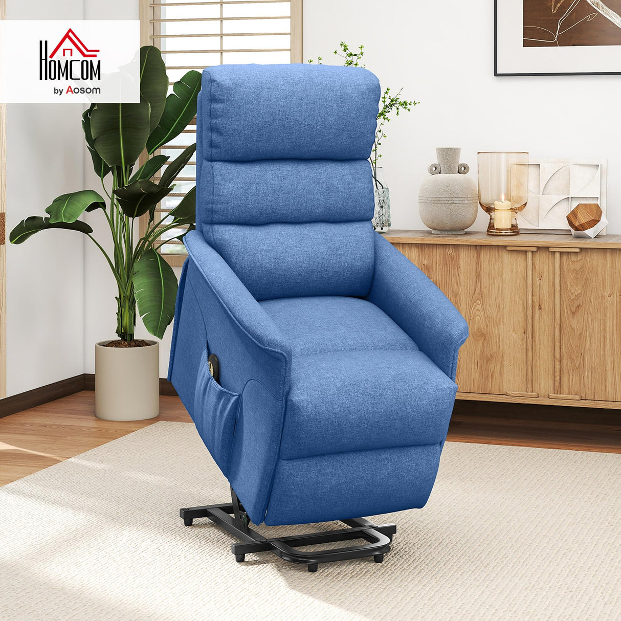 HOMCOM Power Lift Recliner Chair for Elderly, Easy Assembly, Fabric Lift Chair for Adults, Recliner Sofa with Remote Control, Side Pockets for Living Room, Blue HOMCOM