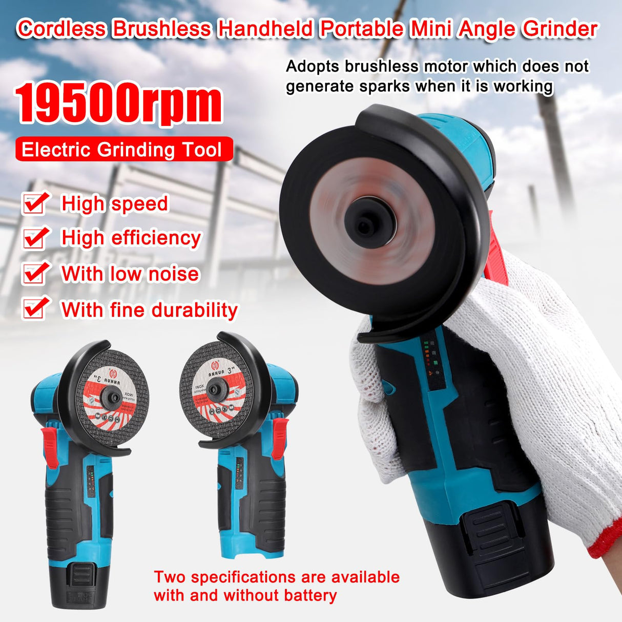 Jadeshay Angle Grinder Tool, 3 Inch High-Speed Cut Off Tool, 19500RPM Electricl Metal Cutting Tools for Steel, Inox, Aluminum, PVC Jadeshay