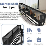 Mirightone Queen Over Queen Bunk Beds for Adults, Metal Bunk Bed Queen Size with Storage Shelf,Heavy-Duty Bunk Bed Frame with Ladder and Slats Support for Boys Girls,Space-Saving,Noise Reduced,Black Mirightone