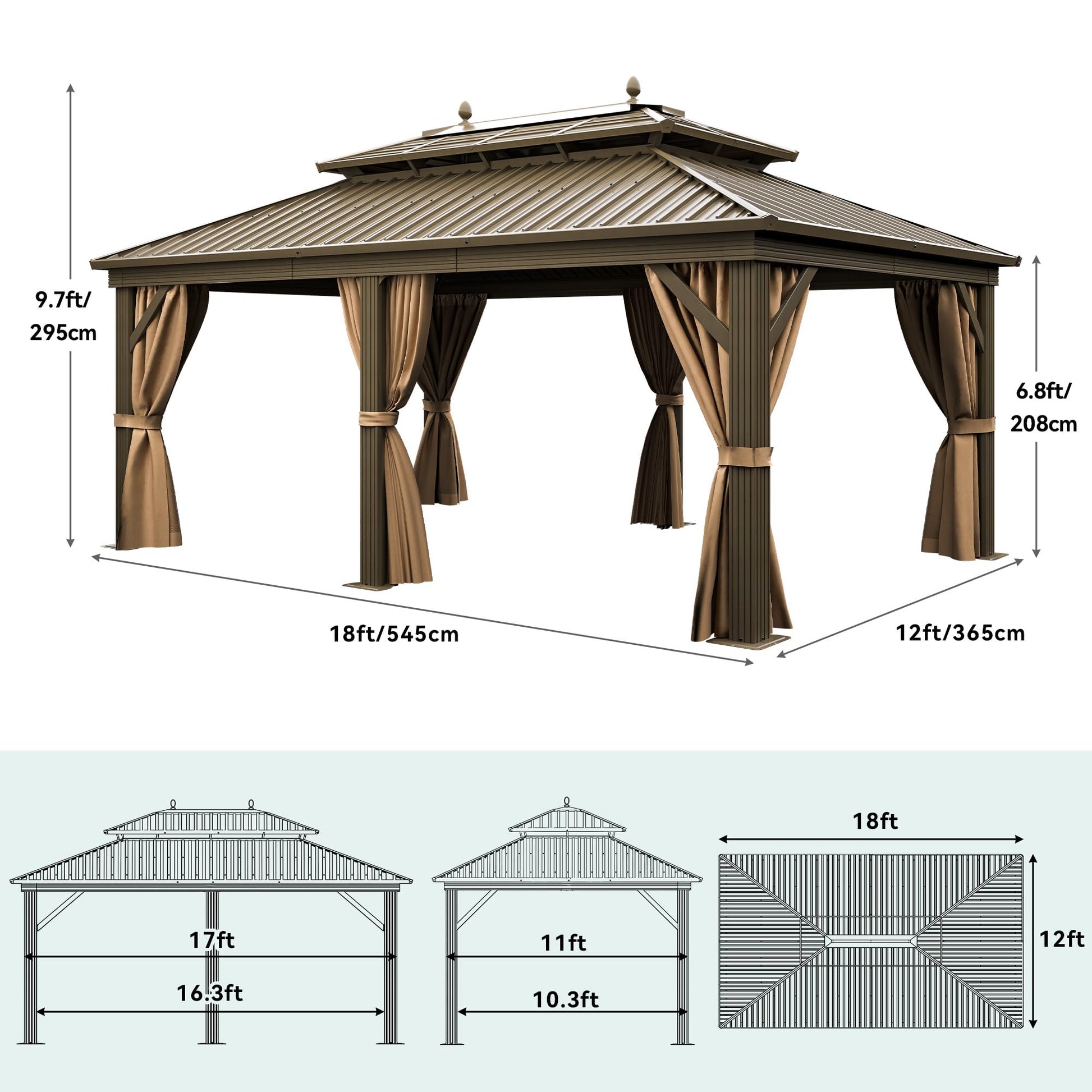 YITAHOME Gazebo 12x14ft Hardtop Heavy Duty Double Roof Outdoor Upgraded Galvanized w/Nettings Curtains Steel Combined of Horizontal Vertical Stripes Roof for Patio, Backyard, Deck, Lawn (Bron - WoodArtSupply