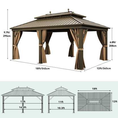 YITAHOME Gazebo 12x14ft Hardtop Heavy Duty Double Roof Outdoor Upgraded Galvanized w/Nettings Curtains Steel Combined of Horizontal Vertical Stripes Roof for Patio, Backyard, Deck, Lawn (Bron - WoodArtSupply