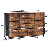 Furnulem Wide Dresser with 9 Large Drawers for 55'' Long TV Stand Entertainment Center,Wood Shelf Storage for Bedroom,Living Room,Closet,Entryway,Sturdy Metal Frame (Rustic Brown Furnulem