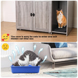STMHOM 60 Inch Tall Cat Litter Box Enclosure Furniture with Shelves, Hidden Cat Litter Box Furniture 32" x 19" x 60", Wooden Litter Box Cabinet with Sockets and Pull Out Tray, Grey STMHOM