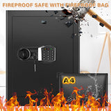 3.3 Cub Home Safe Fireproof Waterproof, Large Fire proof Safe Box with Fireproof Bag, Digital Keypad Key and Removable Shelf, Personal Security Safes for Home Money Jewellery Documents Valuables Pockrif