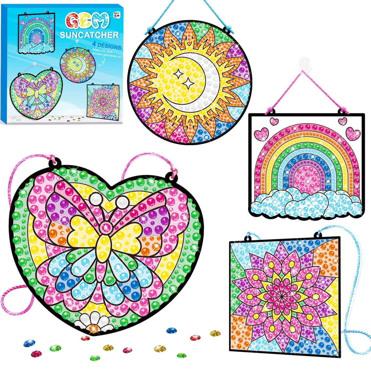BANBBUR 4 Pcs Window Art Kits for Kids,Gem Arts for Kids Ages 8-12 4-8,Suncatcher Kits for Kids,Diamond Art and Crafts for Girls Boys Birthdays Christmas Gift BANBBUR