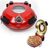 CULINARY CHEF Electric Pizza Oven with Ceramic Stone, Viewing Window, Adjustable Heat Control, Timer and 1200W Baking Power, DIY Homemade Pizzeria, Large 12” Pie Capacity (Red) CULINARY CHEF