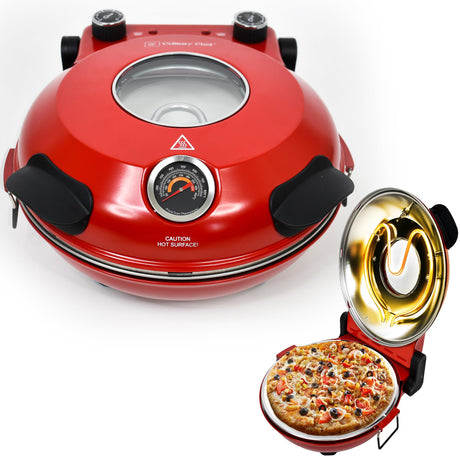 CULINARY CHEF Electric Pizza Oven with Ceramic Stone, Viewing Window, Adjustable Heat Control, Timer and 1200W Baking Power, DIY Homemade Pizzeria, Large 12” Pie Capacity (Red) CULINARY CHEF