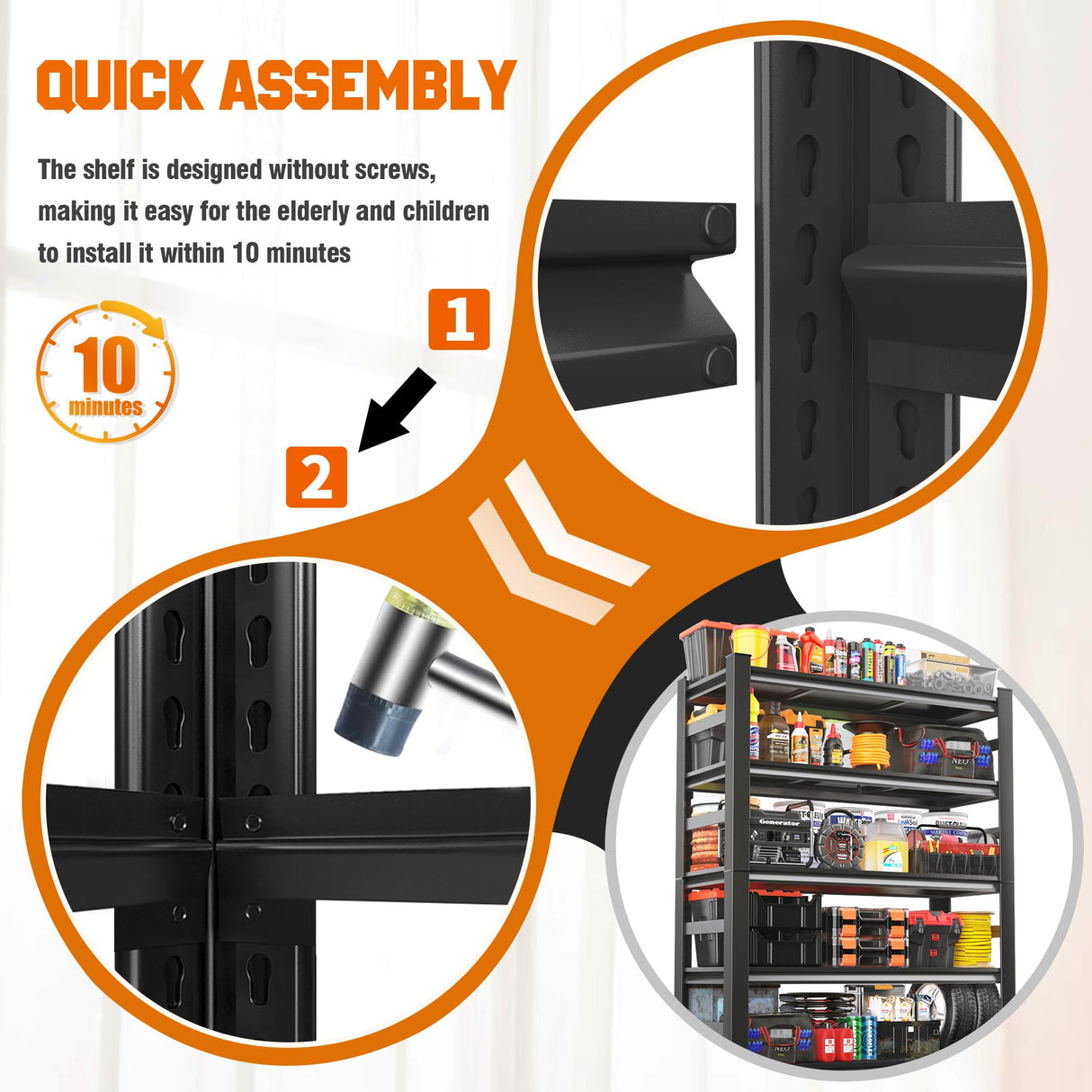 PRESTELION 72" H|35.5" W All - Metal Garage Shelving - Easy Assembly 5 - Tier Shelving Unit|Heavy - Duty Adjustable Shelf|Steel Waterproof Rust - Resistant Shelves for Industrial,Warehouse,Basement PRESTELION