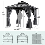 YITAHOME 10x10ft Hardtop Gazebo Heavy Duty Double Roof with Nettings and Curtains Galvanized Steel Outdoor Combined of Vertical Stripes Roof for Patio, Backyard, Deck, Lawns, Gray YITAHOME