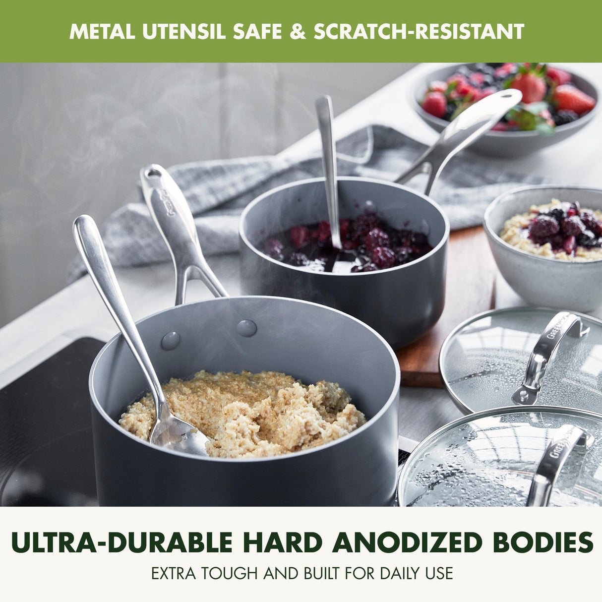 GreenPan Valencia Pro Hard Anodized Healthy Ceramic Nonstick 22 Piece Cookware Pots & Pans Set, Fry Grill, Griddle, Saute & Sauce Pans, Stockpot,Lids, PFAS-Free, Induction, Dishwasher & Oven Safe,Gray GreenPan